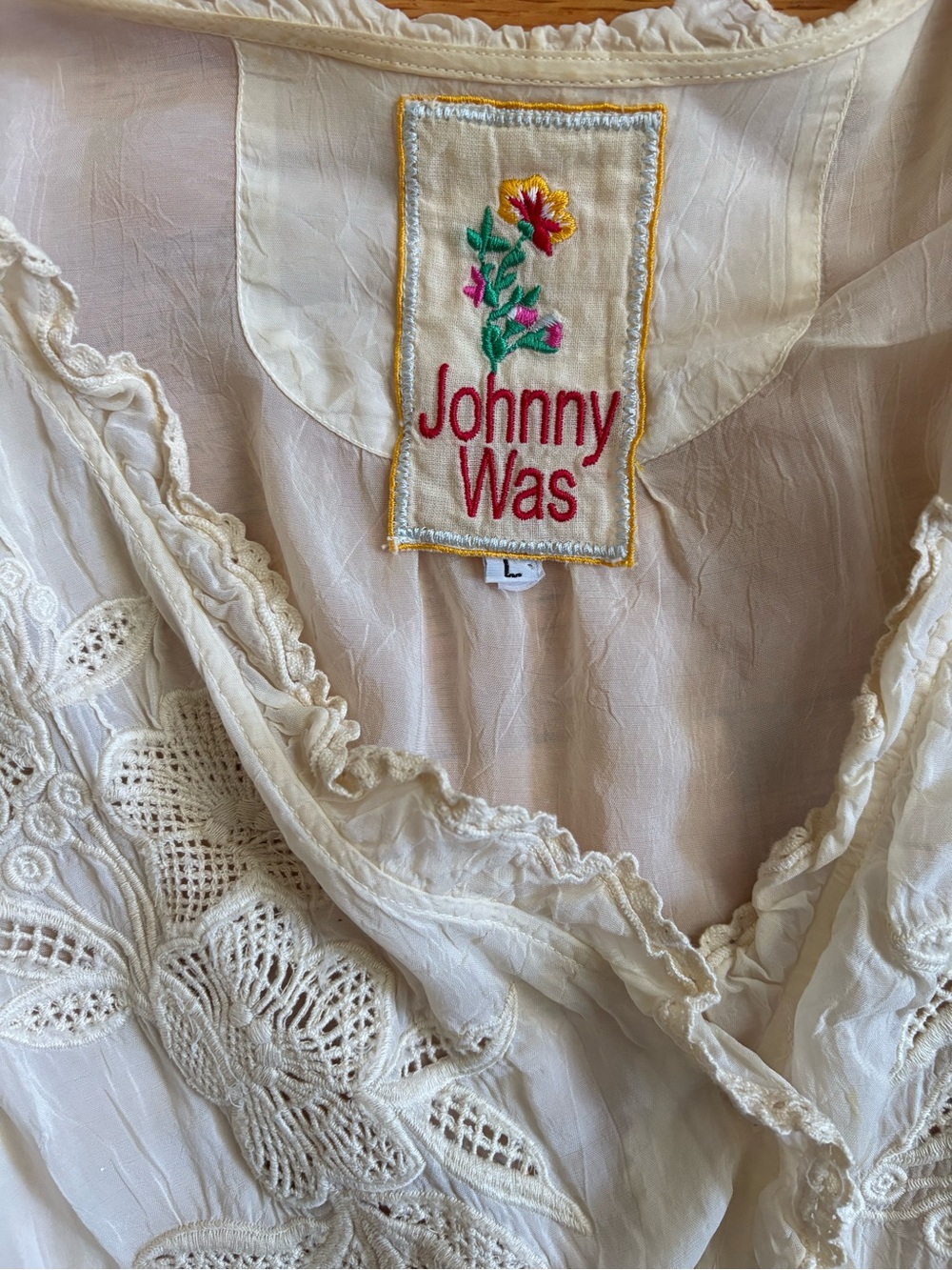 Johnny Was Cream Embroidered Floral Blouse - Picture 2 of 5